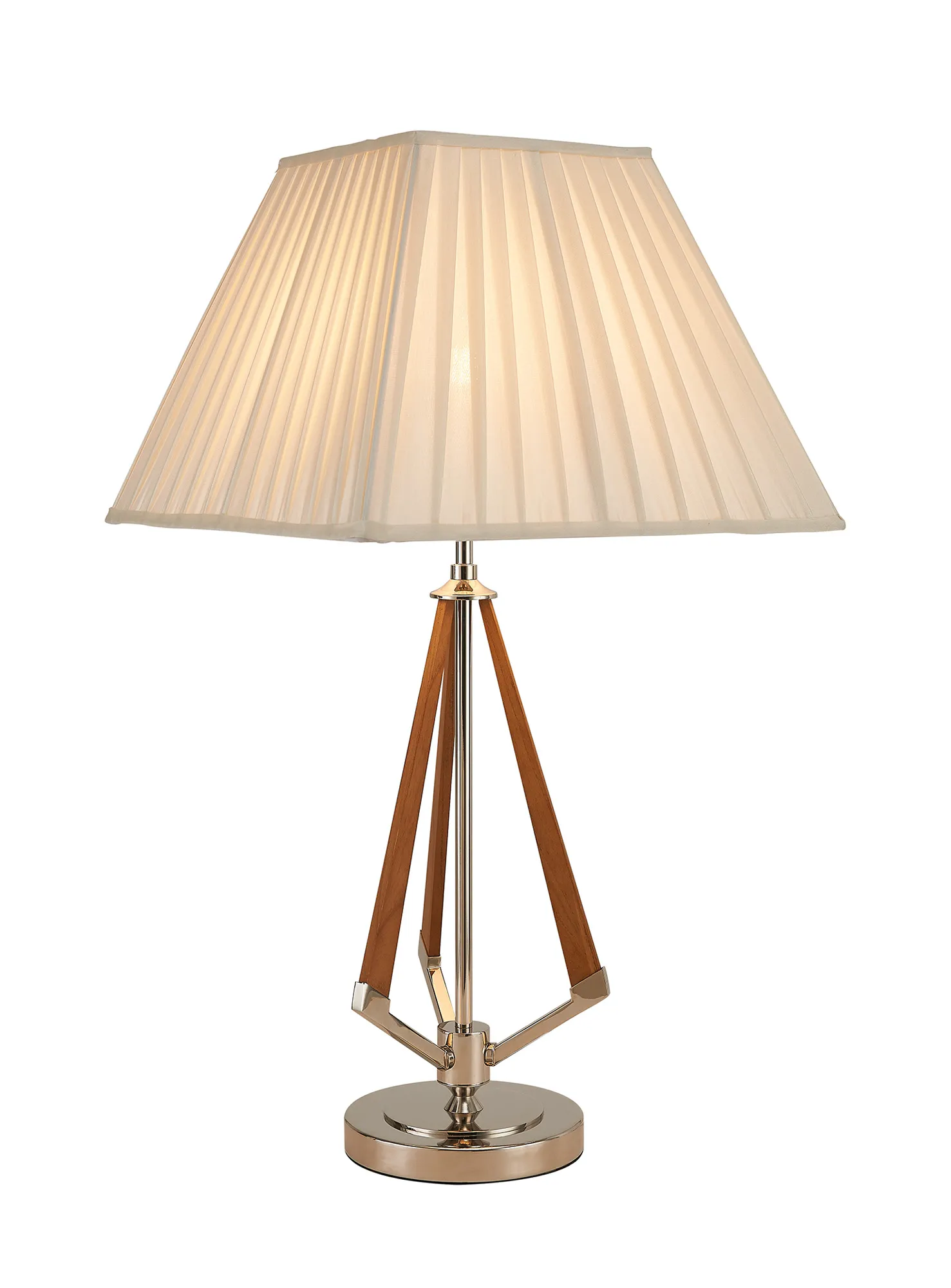 IL32957PN/IV  Hilton Table Lamp, 1 Light E27, Polished Nickel/Taupe Wood/Ivory 40x27.5cm Shade